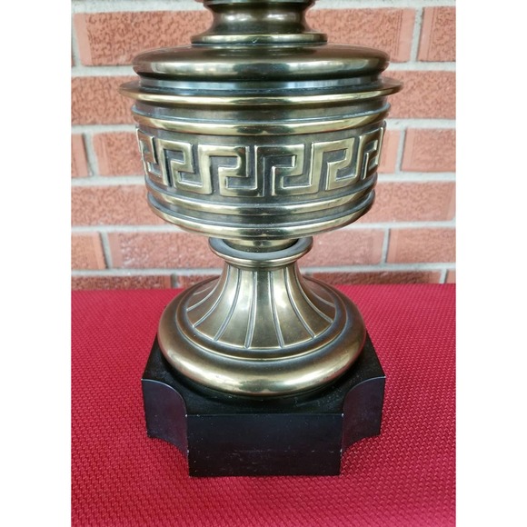 Stiffel Greek Key Brass Table Lamp With Large Flame Top - Picture 3 of 6